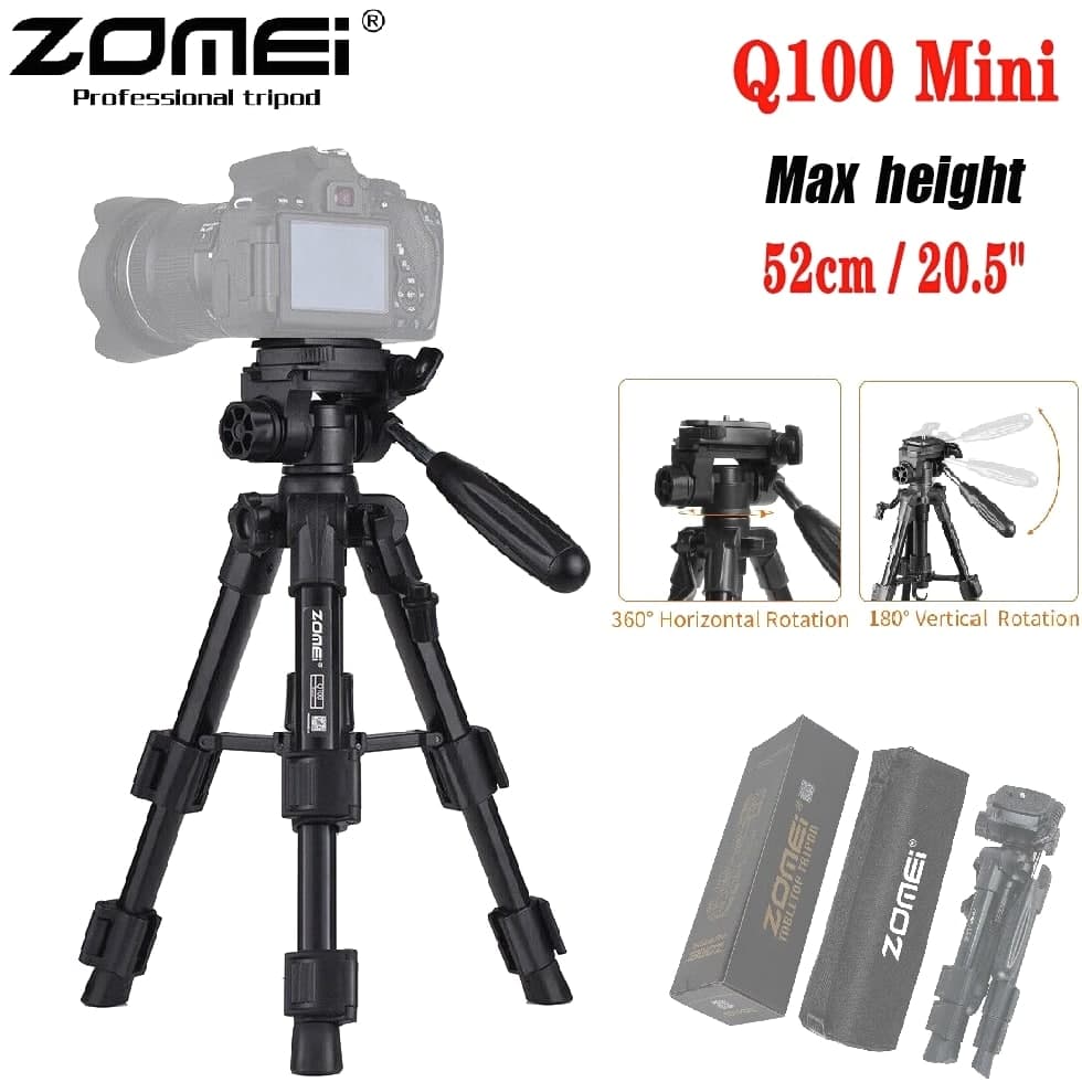ZOMEI Q100 Mini 20" Portable Tripod Tabletop Stand Holder for DSLR Camera & Phone
