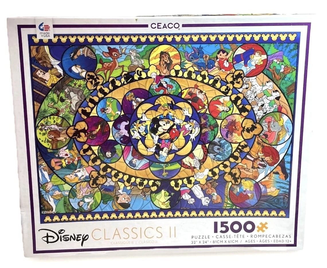 2019 Disney Stained Glass Classics II Ceaco 1500 Piece Jigsaw Puzzle 32" x 24"