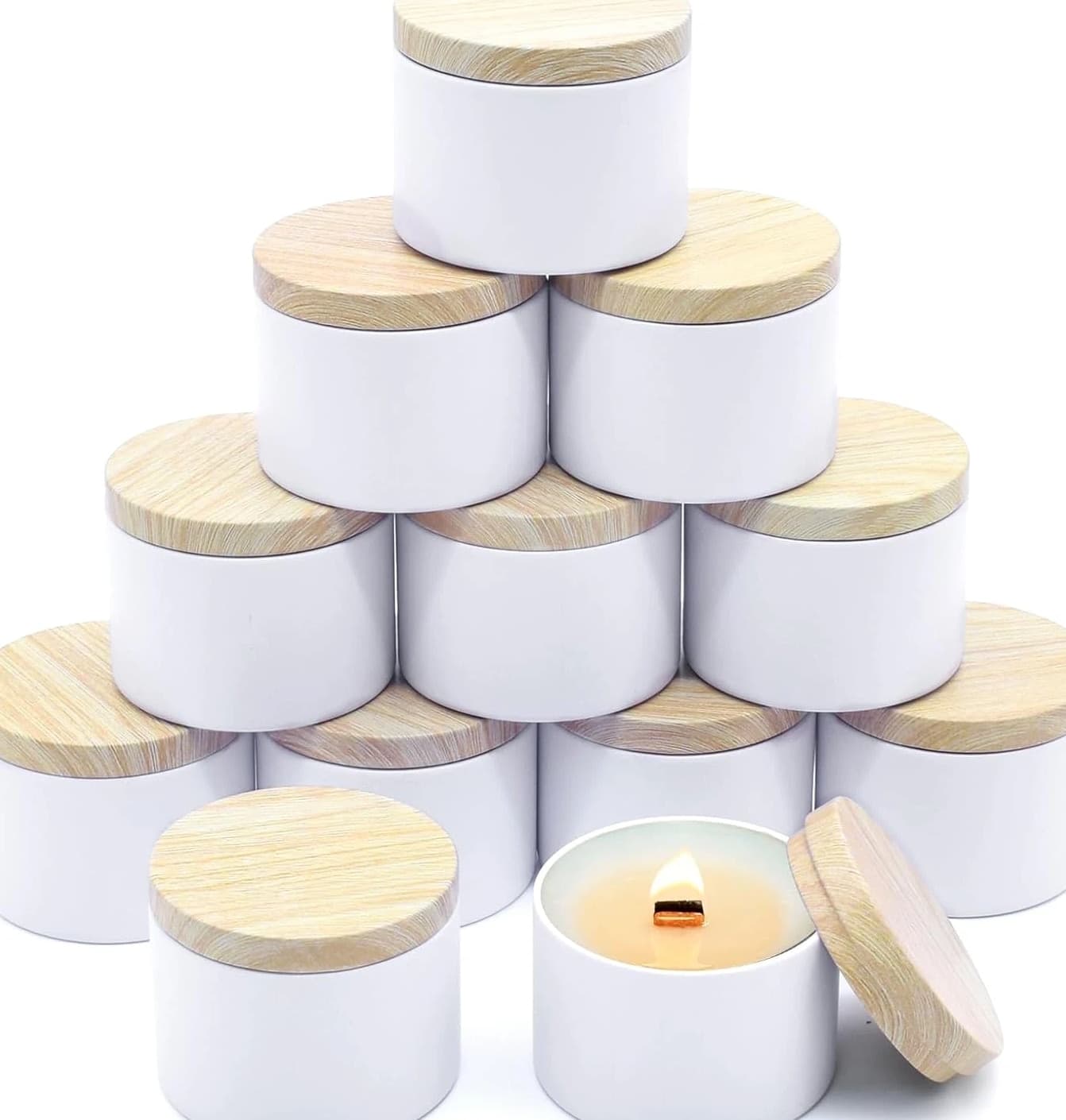 12 Pack 8 Oz Candle Jars with Metal Wood Grain Lids Empty Candle Making Container