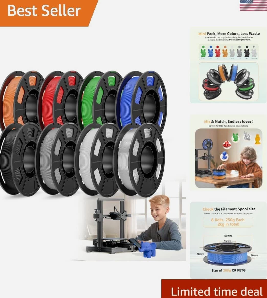 Tangle-Free 2kg CREALITY PETG 8 Color Filament Pack - High-Quality Prints