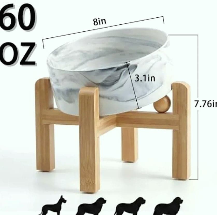 Elevated Ceramic Dog Bowl with Bamboo Stand 7.6-Cup Pet Feeder