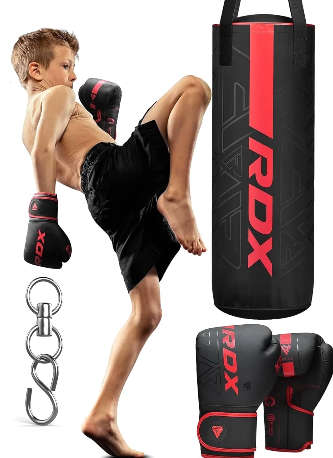 Hanging Punching Bag for Kids by RDX 2 FT Leather Filled Punching Bag with Gloves