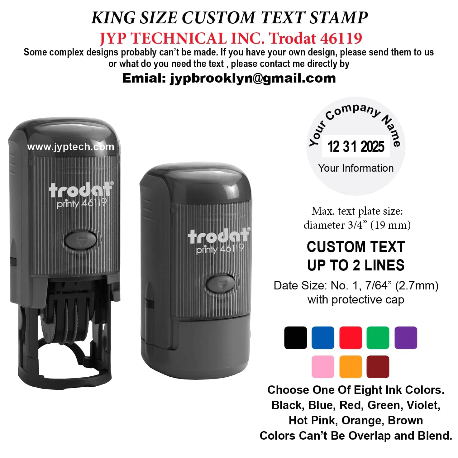 Trodat 46119 Round Rubber Self-Inking Stamp 2 Lines Text and Date