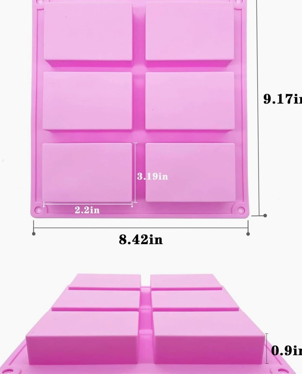 3 Pack Silicone Rectangle Soap Molds with 6 Cavities, Soap Making Baking Molds