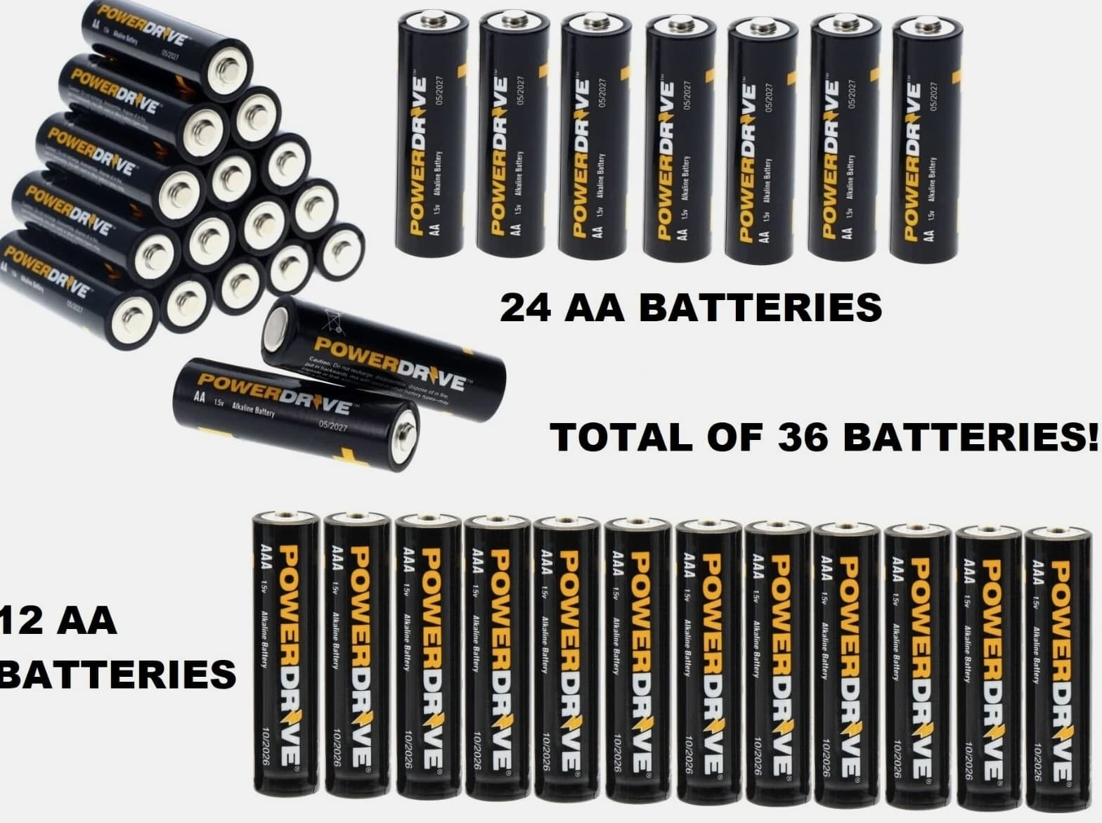 Powerdrive Disposable Batteries 24 AA and 12 AAA | Ultra Long Lasting | 36 Pcs