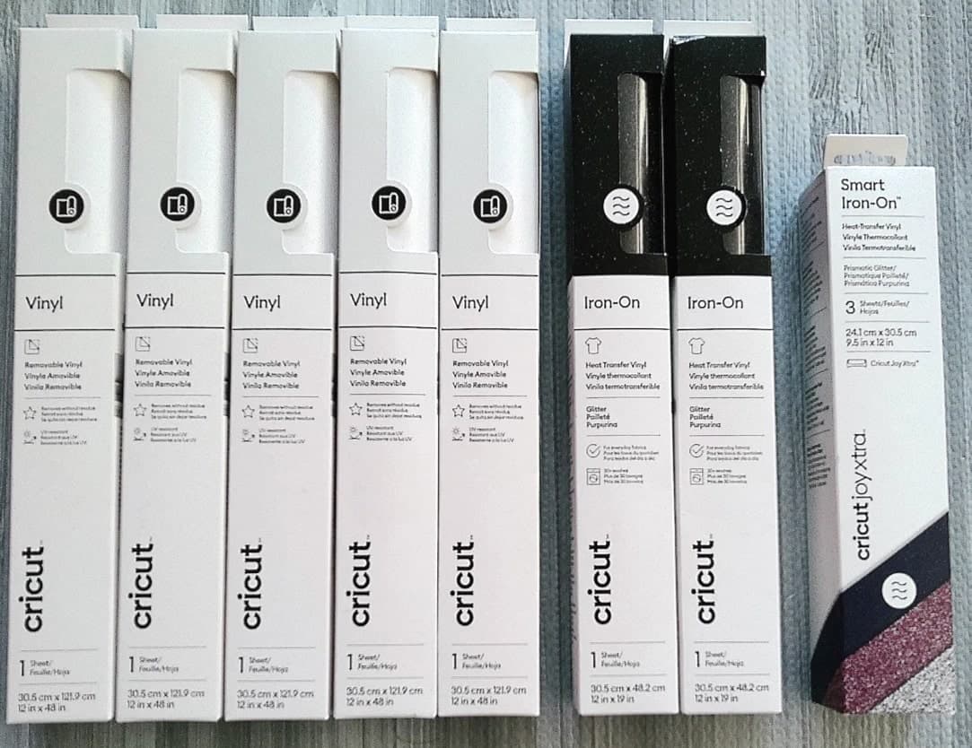 Lot of 5 Cricut White Vinyl Sheets and 3 Iron-On Transfer Sheets