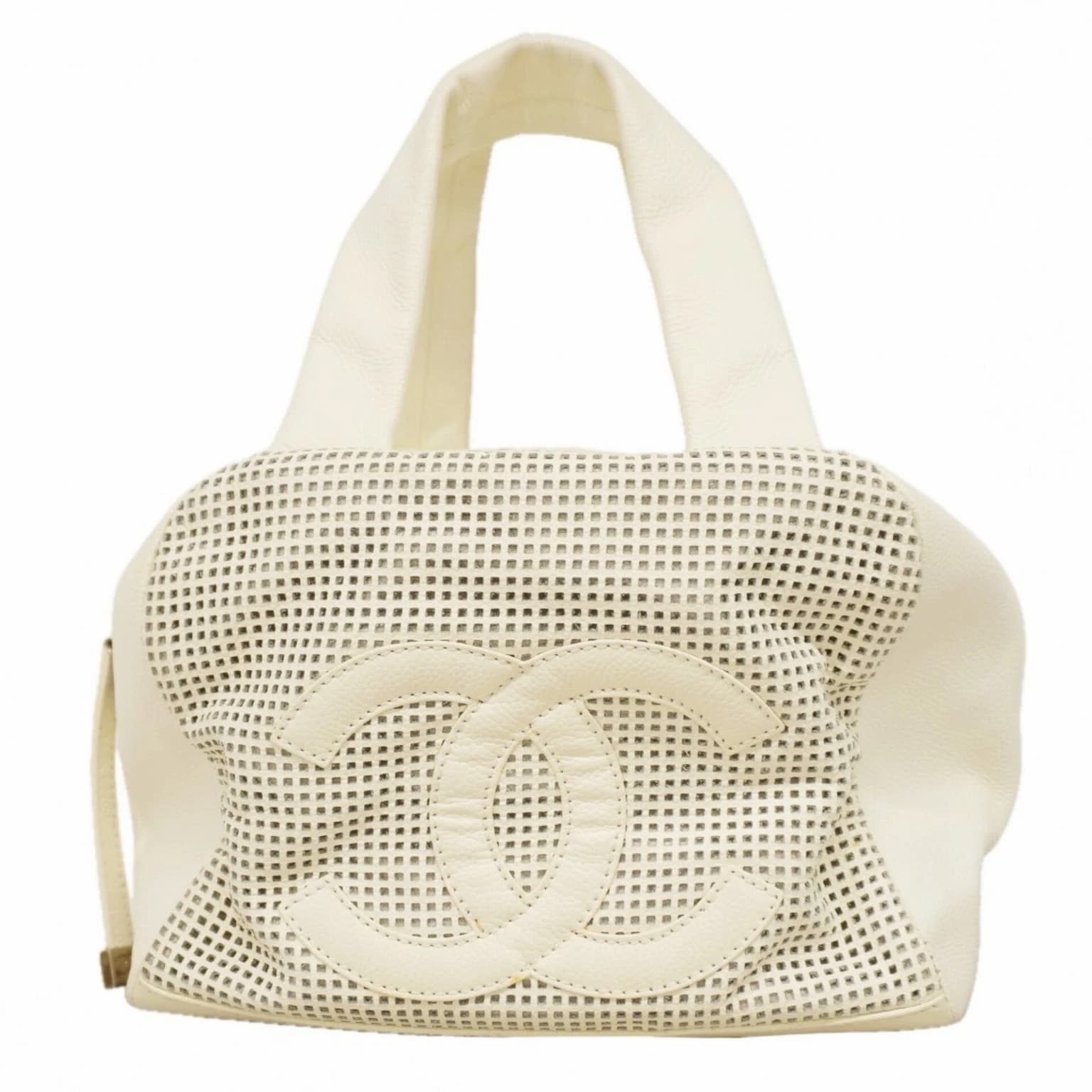 Chanel Handbag, Grained Calfskin Leather, White, Women's GZl1h9wt