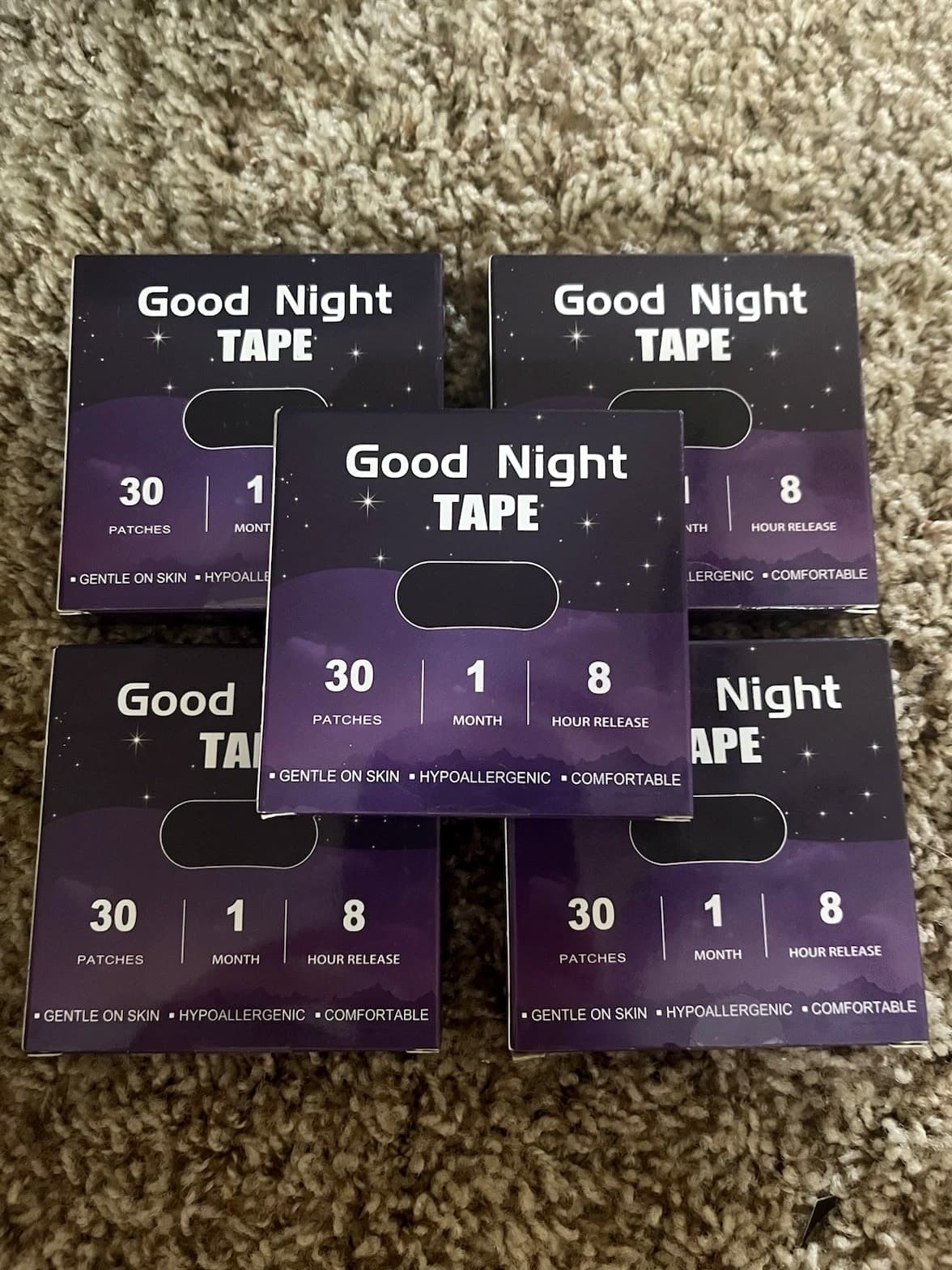 Good Night Tape 8 Hour Release 30 Patches Per Box - Gentle on Mouth - 5 Packs