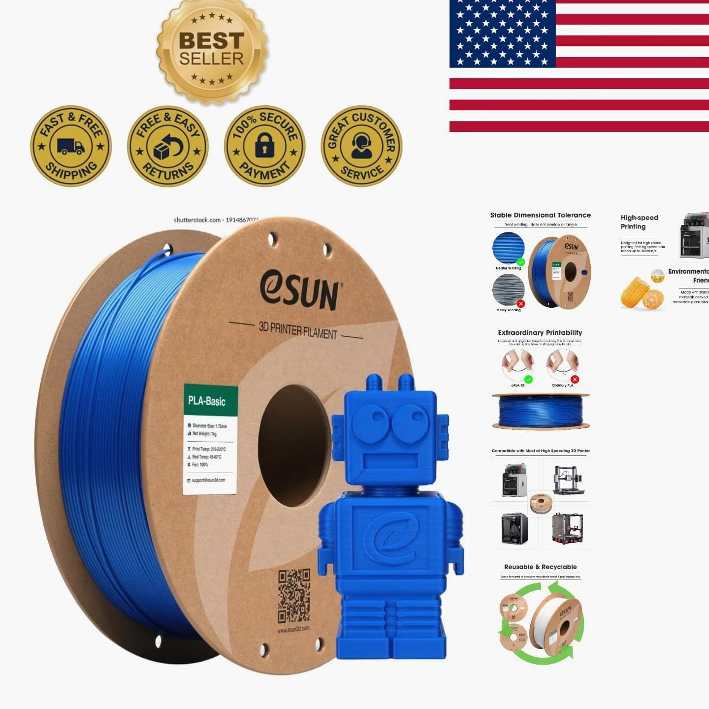 1KG PLA Filament 1.75mm - Blue for High-Speed Precision 3D Printing