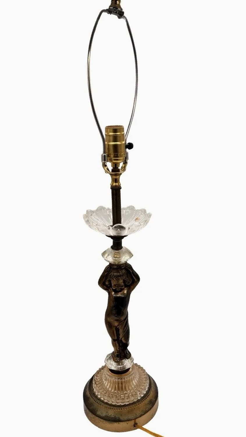 Vintage Nude Cherub Lamp with Crystal Accents - Hollywood Regency Boudoir Light WORKS