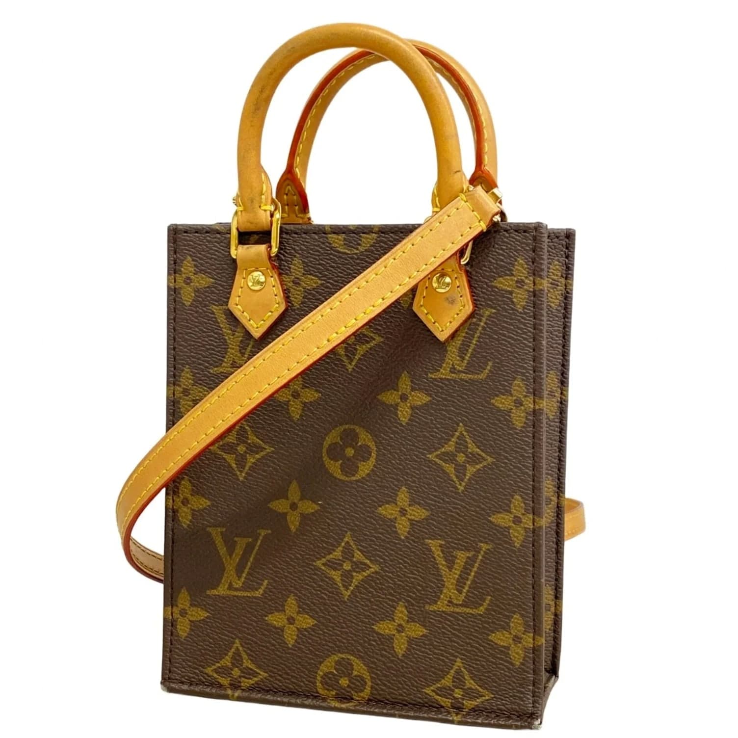 Louis Vuitton Monogram Petite Sac Plat Handbag M81295 Brown 2-Way