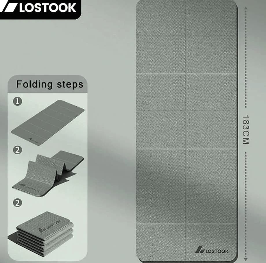 Lostook 4mm TPE Foldable Yoga Mat 183x61cm for Travel