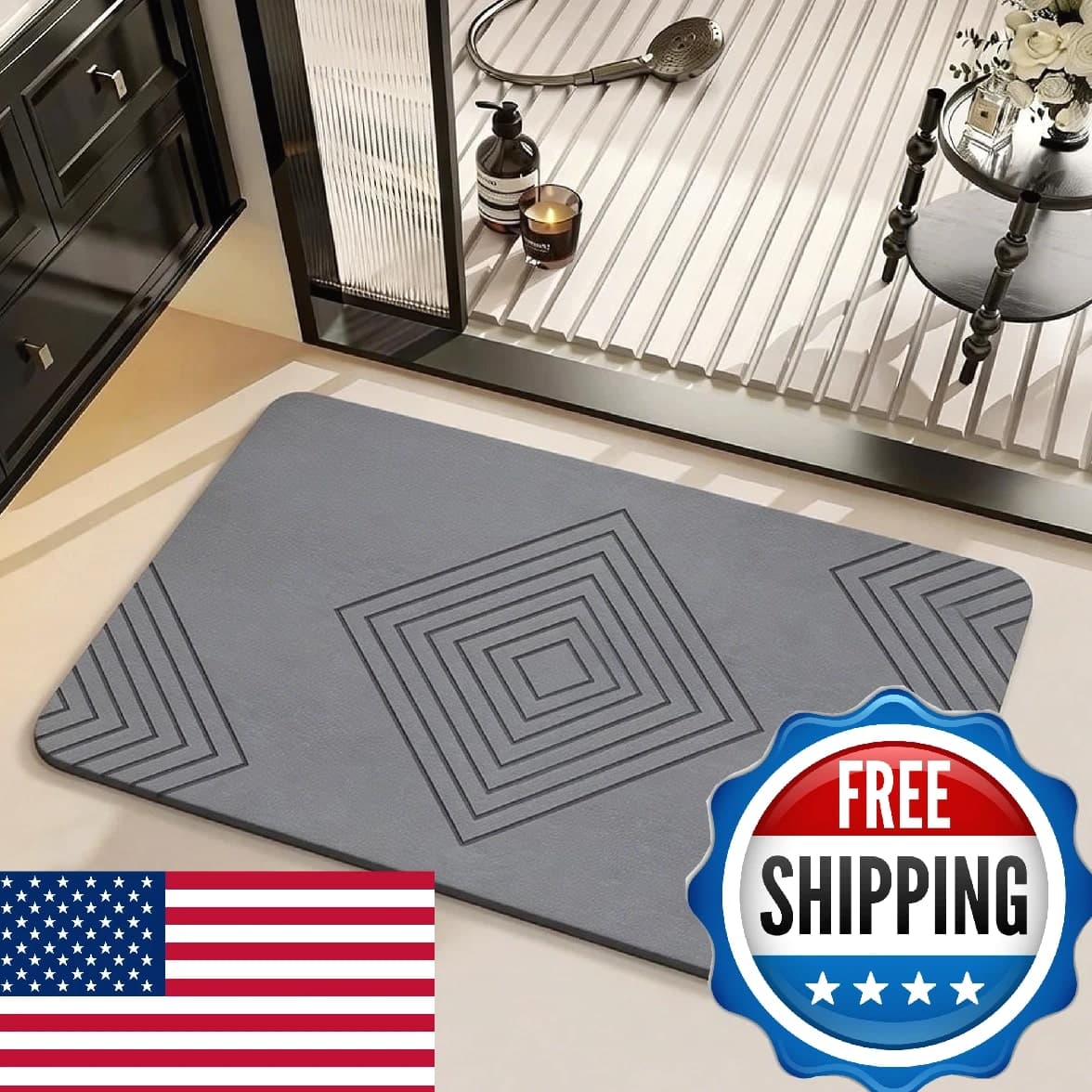 BIOIWGY Diatomite Stone Bath Mat - Rapid Drying, Non-Slip Shower Mat, Super Absorbent