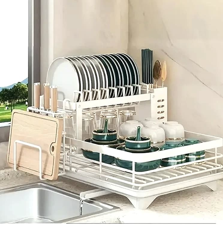 AEHOME Double-Tier Extendable Dish Drainer for Kitchen