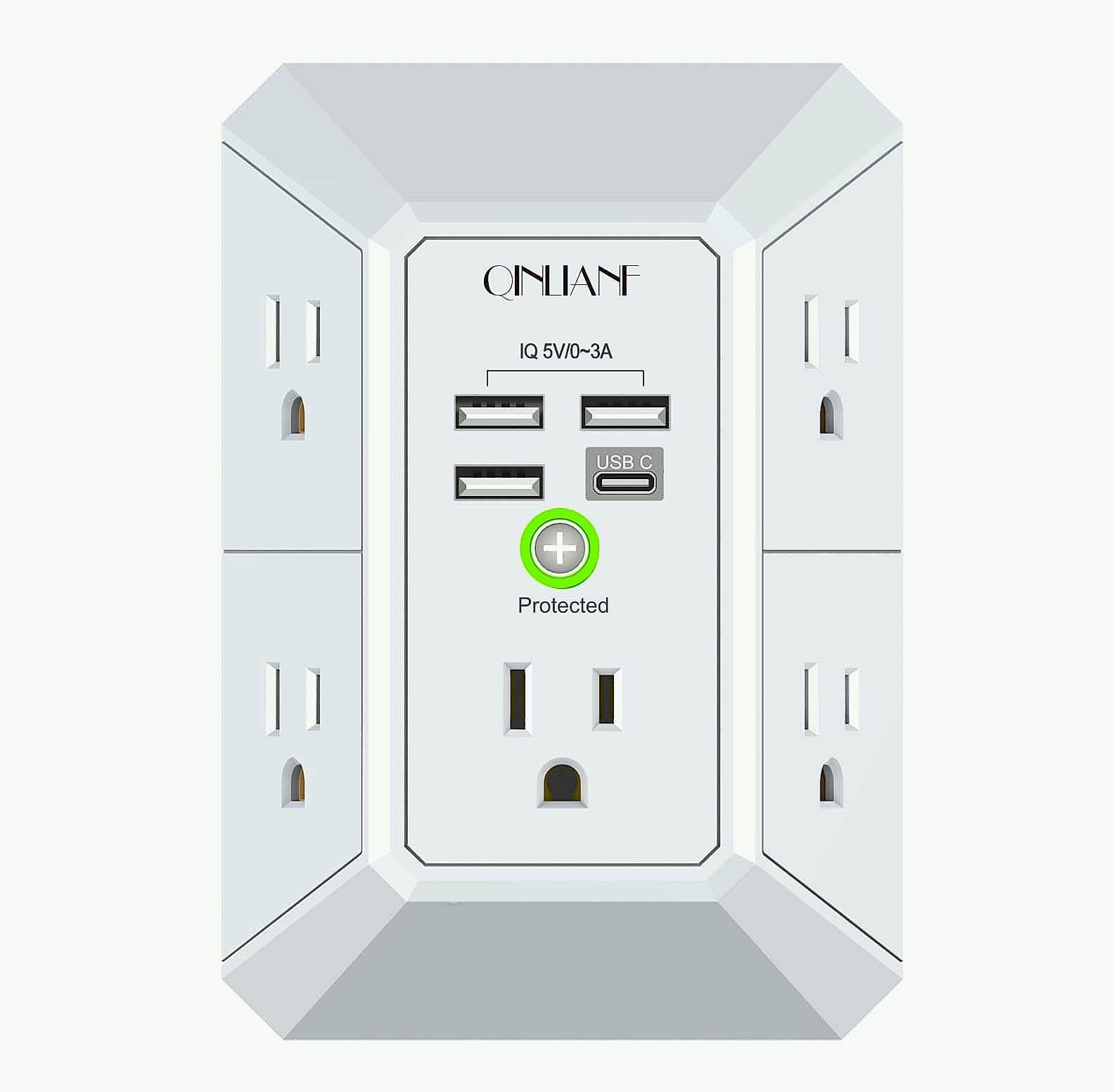 QINLIANF 5 Outlet Wall Charger with 4 USB Ports