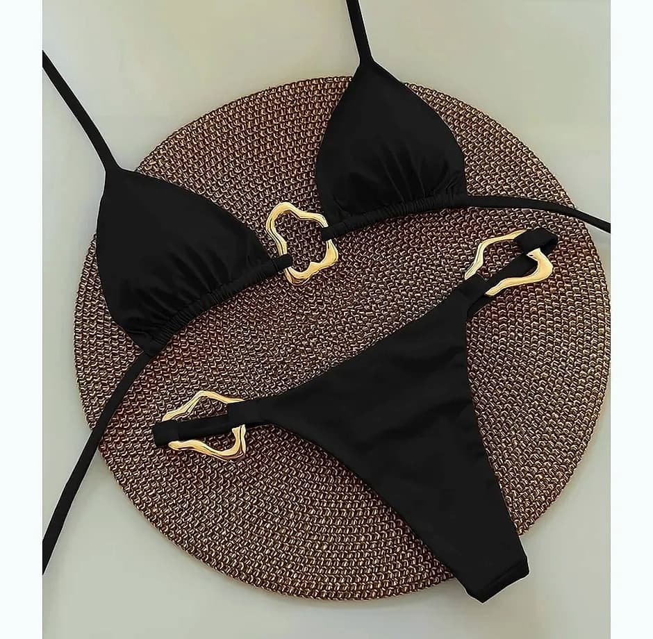 Lace-up Solid Color Two-piece Bikini Swimsuit for Women
