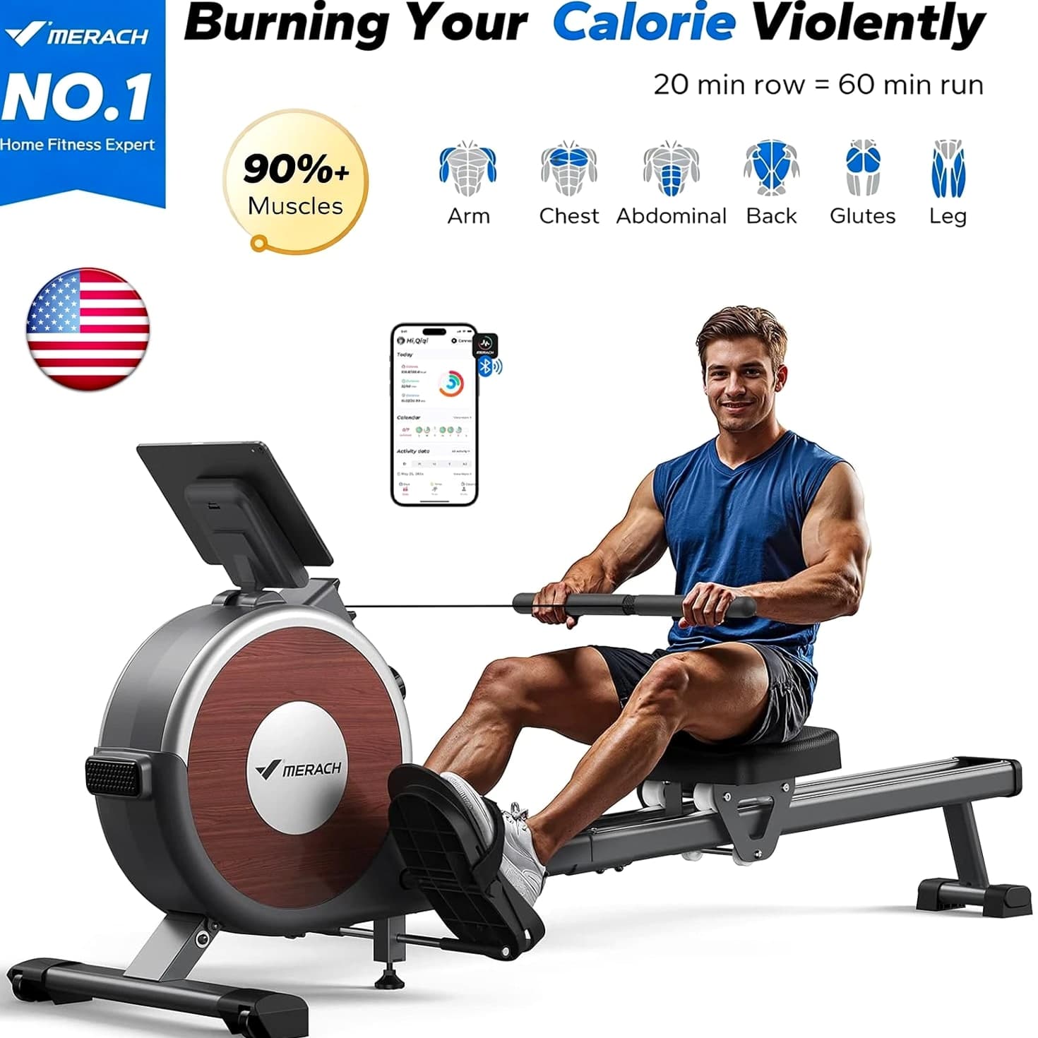 MERACH Q1S Magnetic Rowing Machine 16 Levels Quiet Resistance Dual Slide Rail