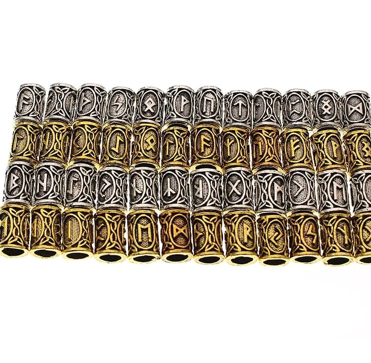 Viking Runes Beard Beads 24pc Set Tiwaz Tyr Sol Charms