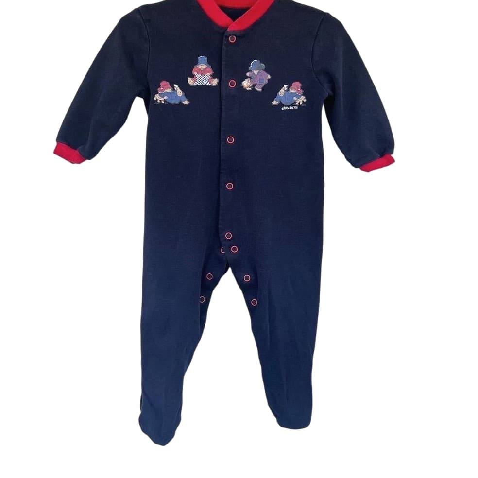 Marks & Spencer Paddington Bear Sleepsuit Baby 3-6 Months Navy Red Footed Pajamas