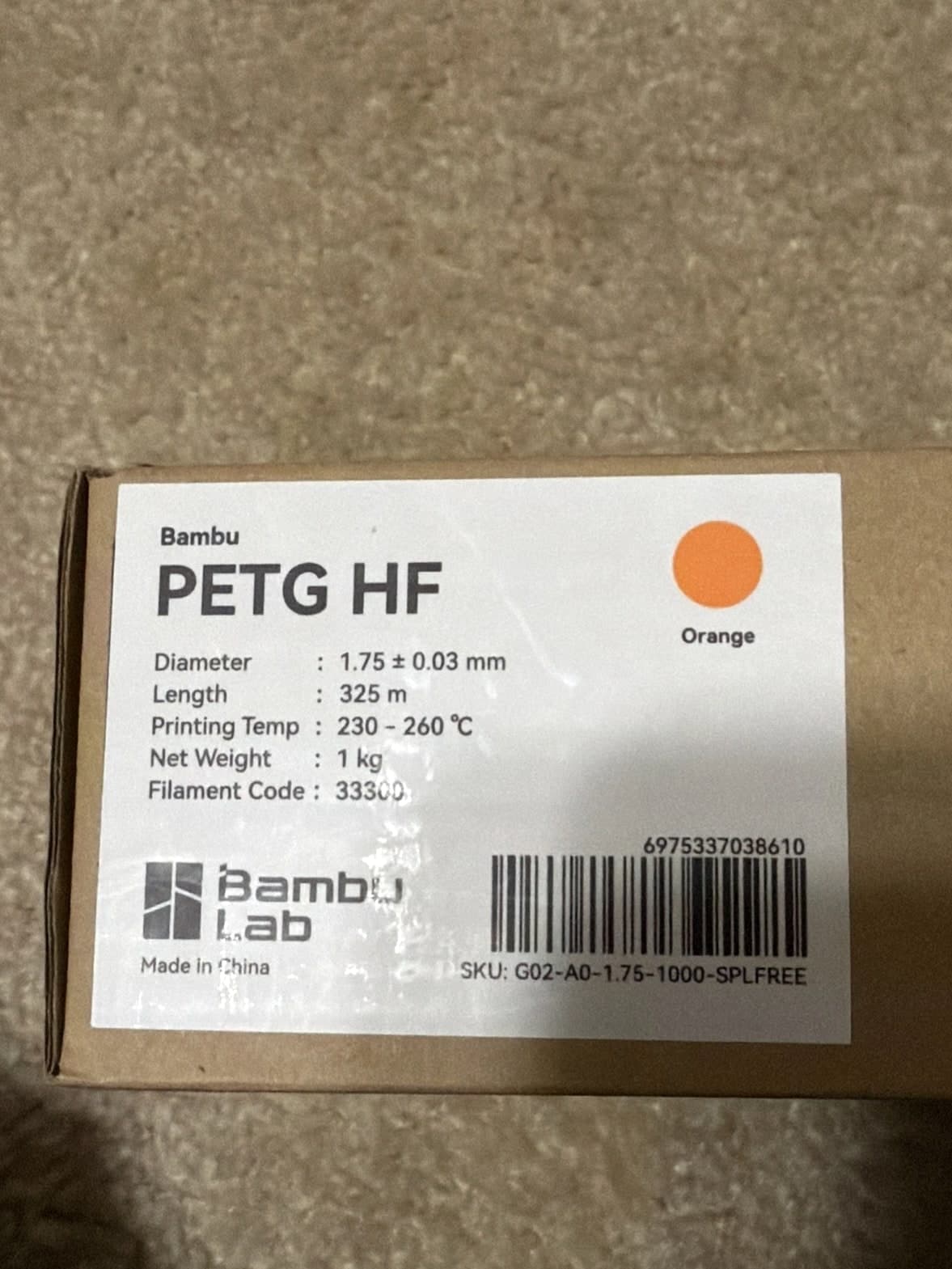 Bambu Lab PETG HF Orange Refill Spool