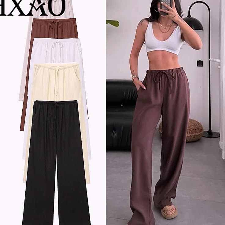 HXAO Women's Baggy Wide Linen Pants High Waist Casual