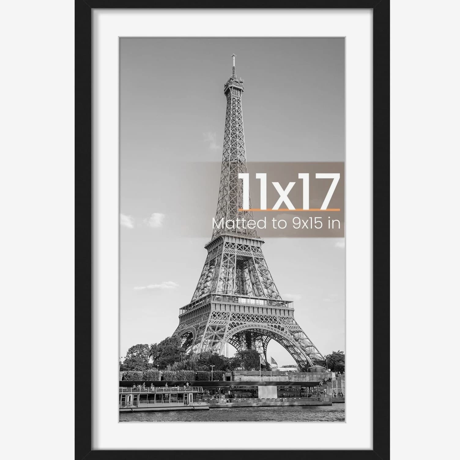 11x17 Picture Frame, Display Pictures 9x15 with Mat or 11 x 17 Without, Wall Hanging Poster Frames, Black, 1 Pack