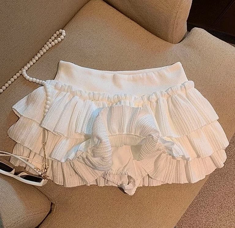 XPQBB Women's Mini Skirt Korean Fashion Ruched Ruffle