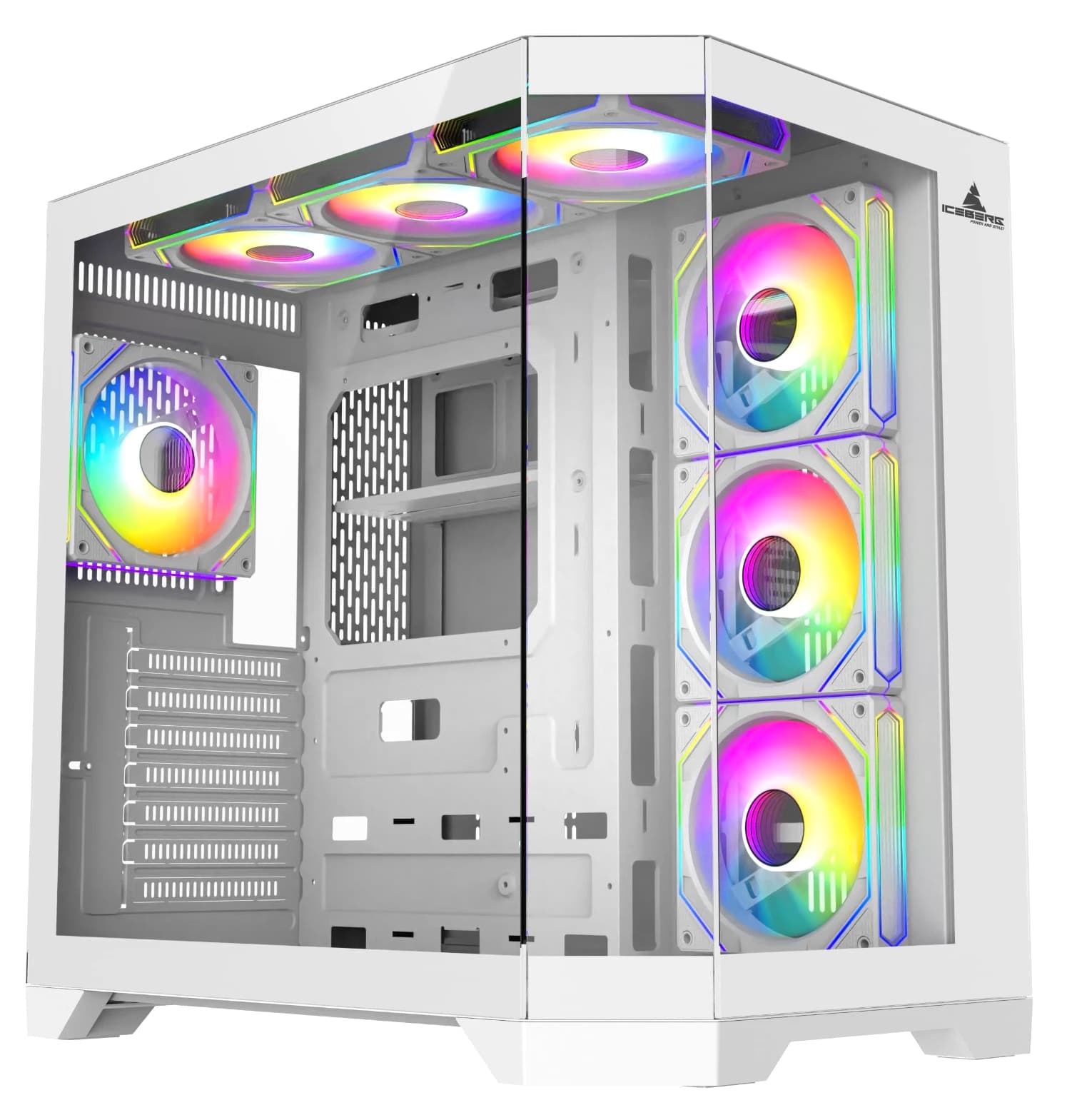 Iceberg Gaming PC Case Crystal Edge White - Three Tempered Glass, Seven Fans
