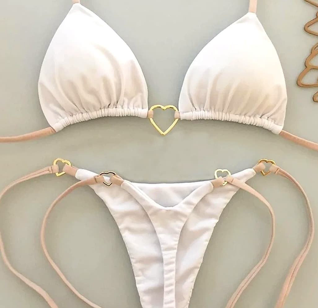 Women's White Solid Color Bikini Two-Piece Swimsuit