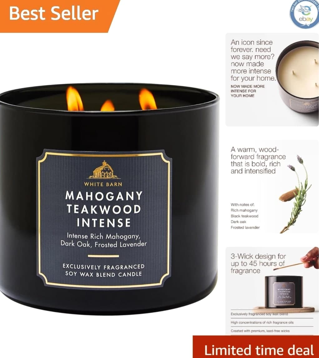 Aromatic 3-Wick Mahogany Teakwood Candle - Lead-Free Elegance, Perfect for Any Occasion