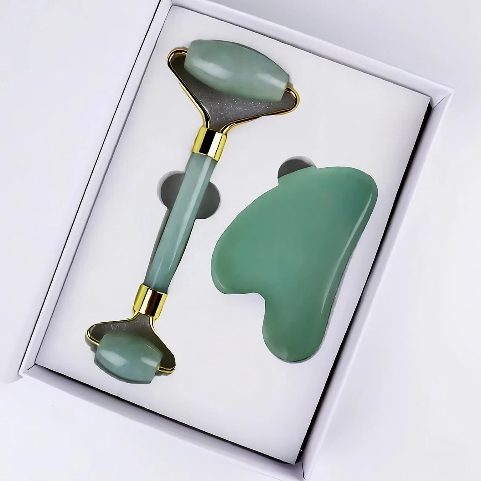Premium Natural Jade Roller & Gua Sha Set - Facial Massager Anti-Aging Beauty Tool