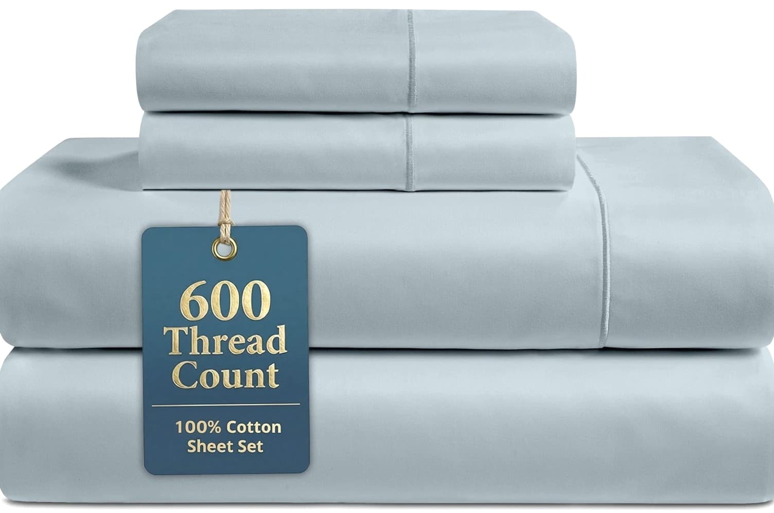 King Size Bed Sheets 600 Thread Count 100% Cotton Blue Long-Staple