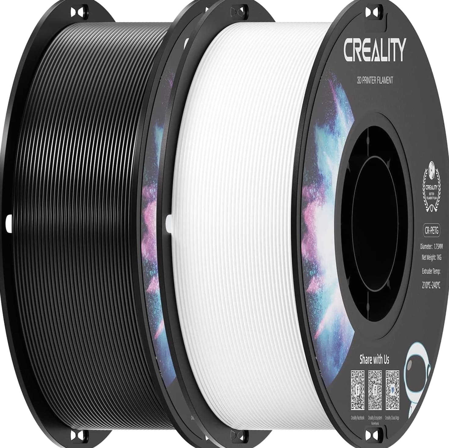 2 kg Black & White PETG 1.75mm 3D Printer Filament Bundle - Excellent Quality