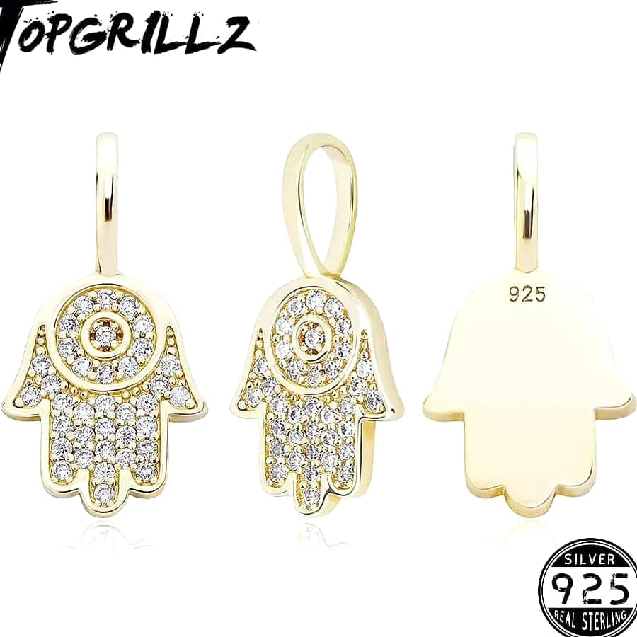 TOPGRILLZ 925 Sterling Silver Hand Pendant Cubic Zirconia