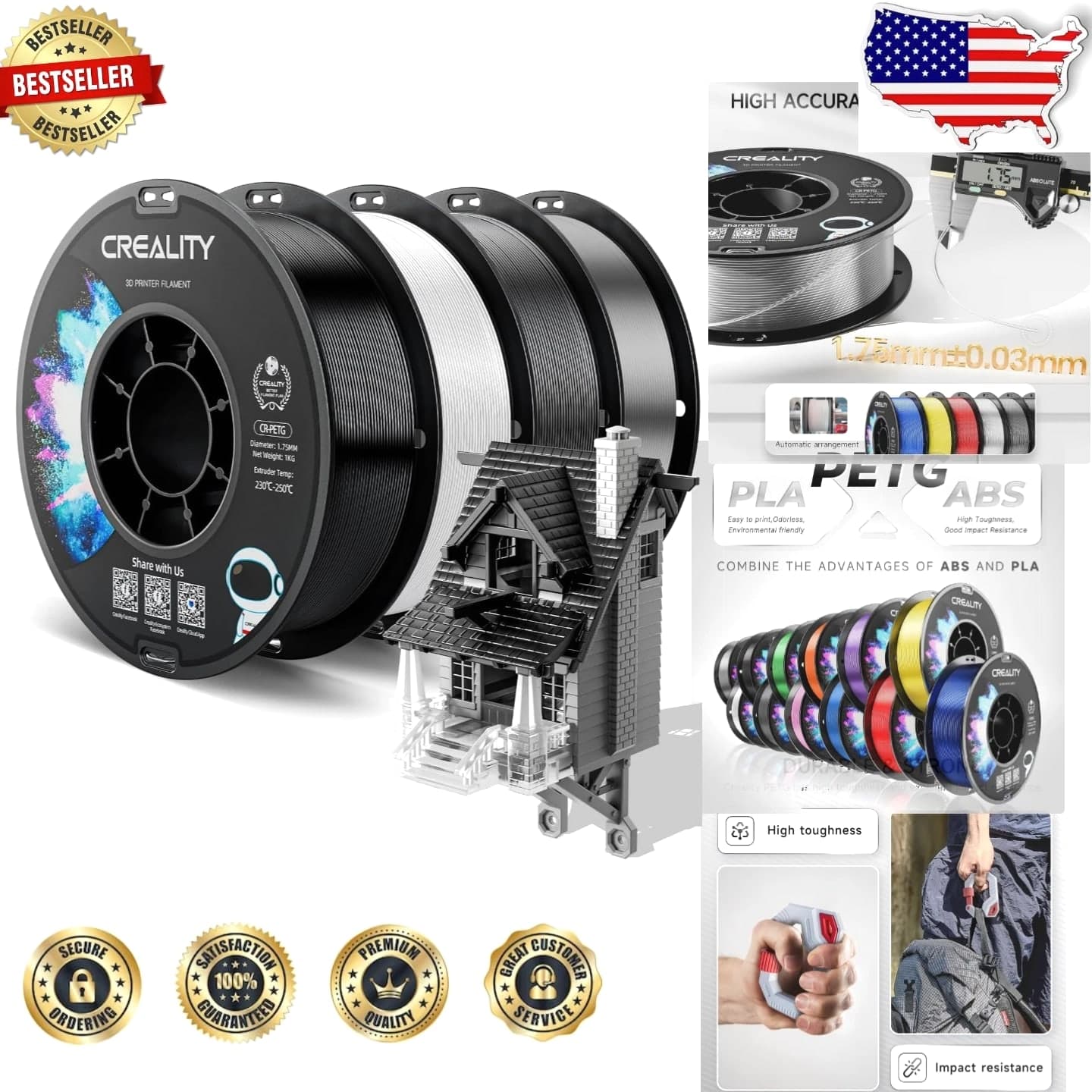 Creality 1.75mm PETG Filament 4KG High Precision, Clog-Free, Eco-Friendly