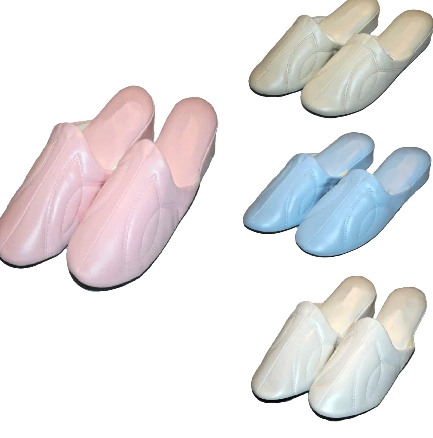 Women's Close Toe Soft Vinyl House Slippers Lt Blue Beige Pink White 6-11