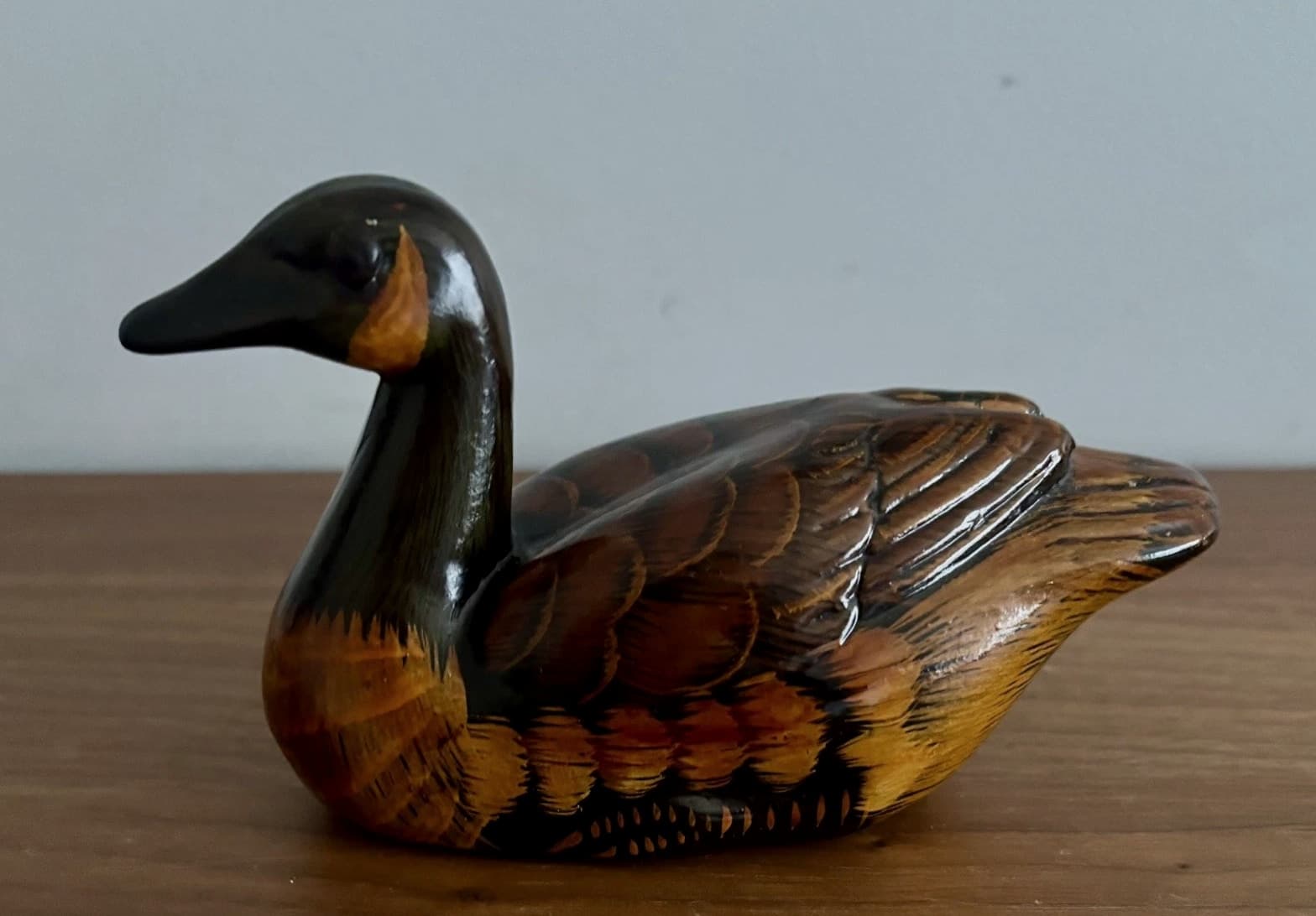 Vintage Hand Painted Ceramic Swimming Duck 14cm Figurine Trinket Ornament - Brown