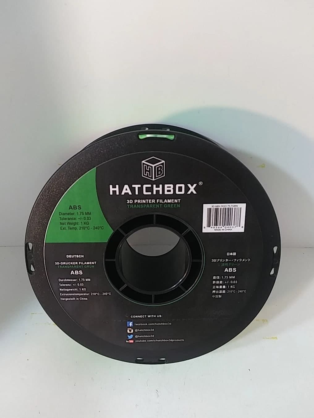 Hatchbox ABS 1.75 mm 3D Printer Filament Transparent Green 1kg Spool Quick Delivery
