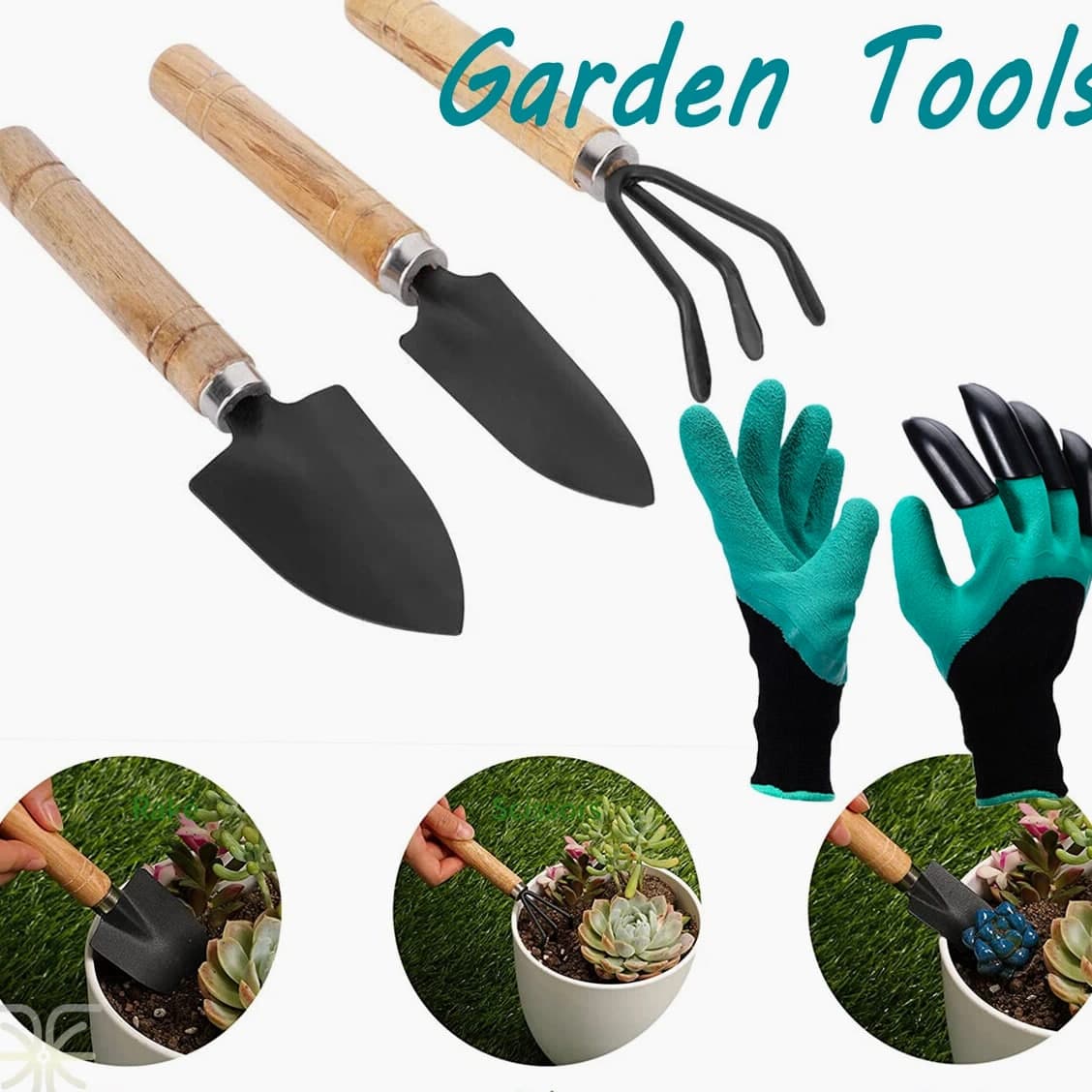 Mini Plant Garden Tools Home Gardening Tool Kit Spade Rake Shovel 3 Pcs Set Gift