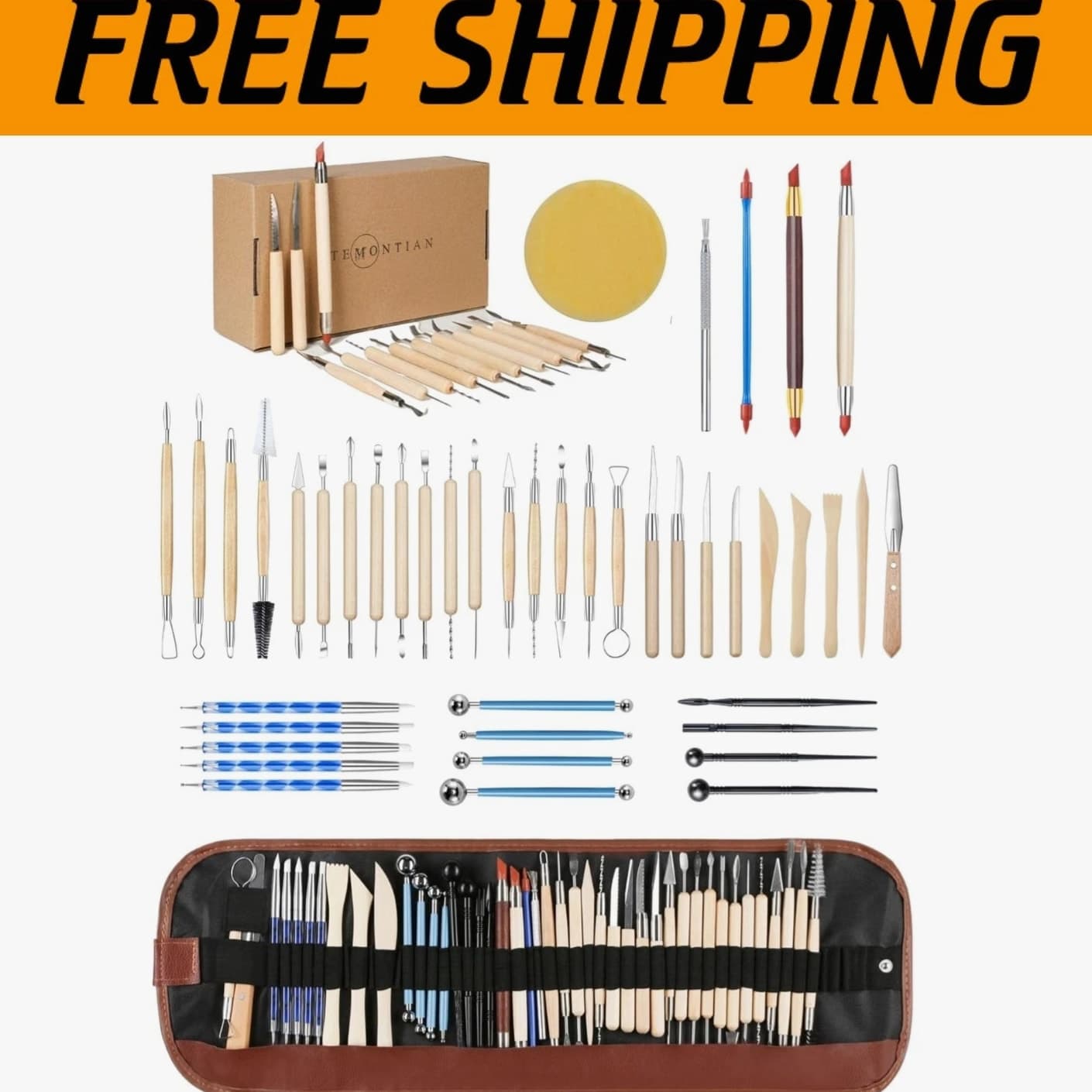 44-Piece Pottery Tools Set with Carrying Case