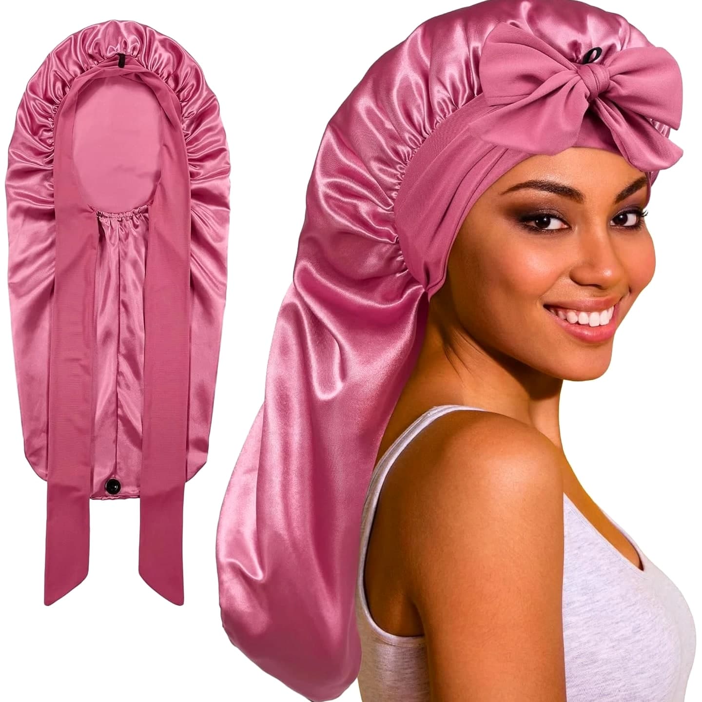 Long Bonnet Satin Hair Silk Bonnet for Sleeping Women, Silky Bonnets