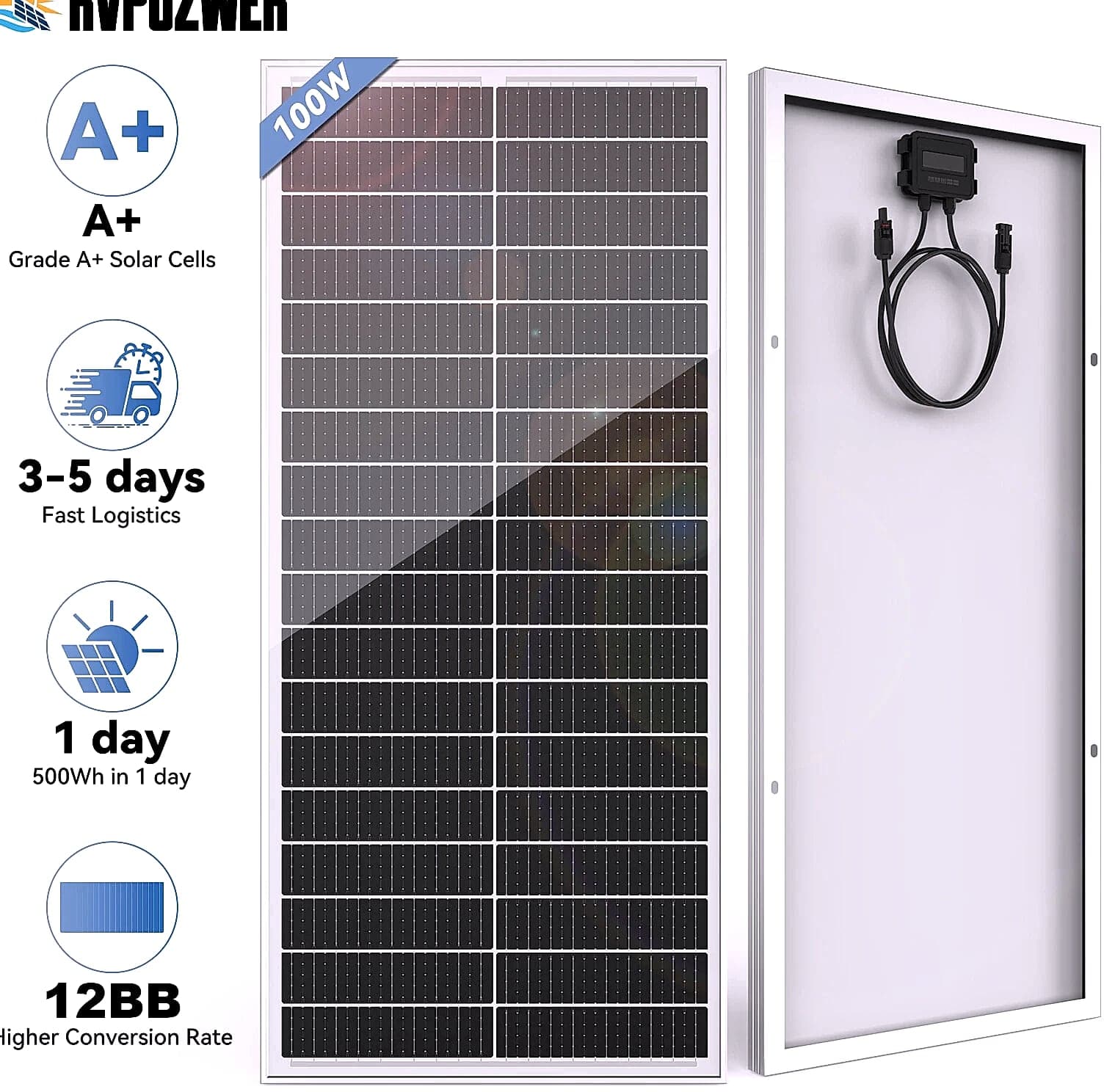 Rvpozwer 100W 12V Monocrystalline Solar Panel