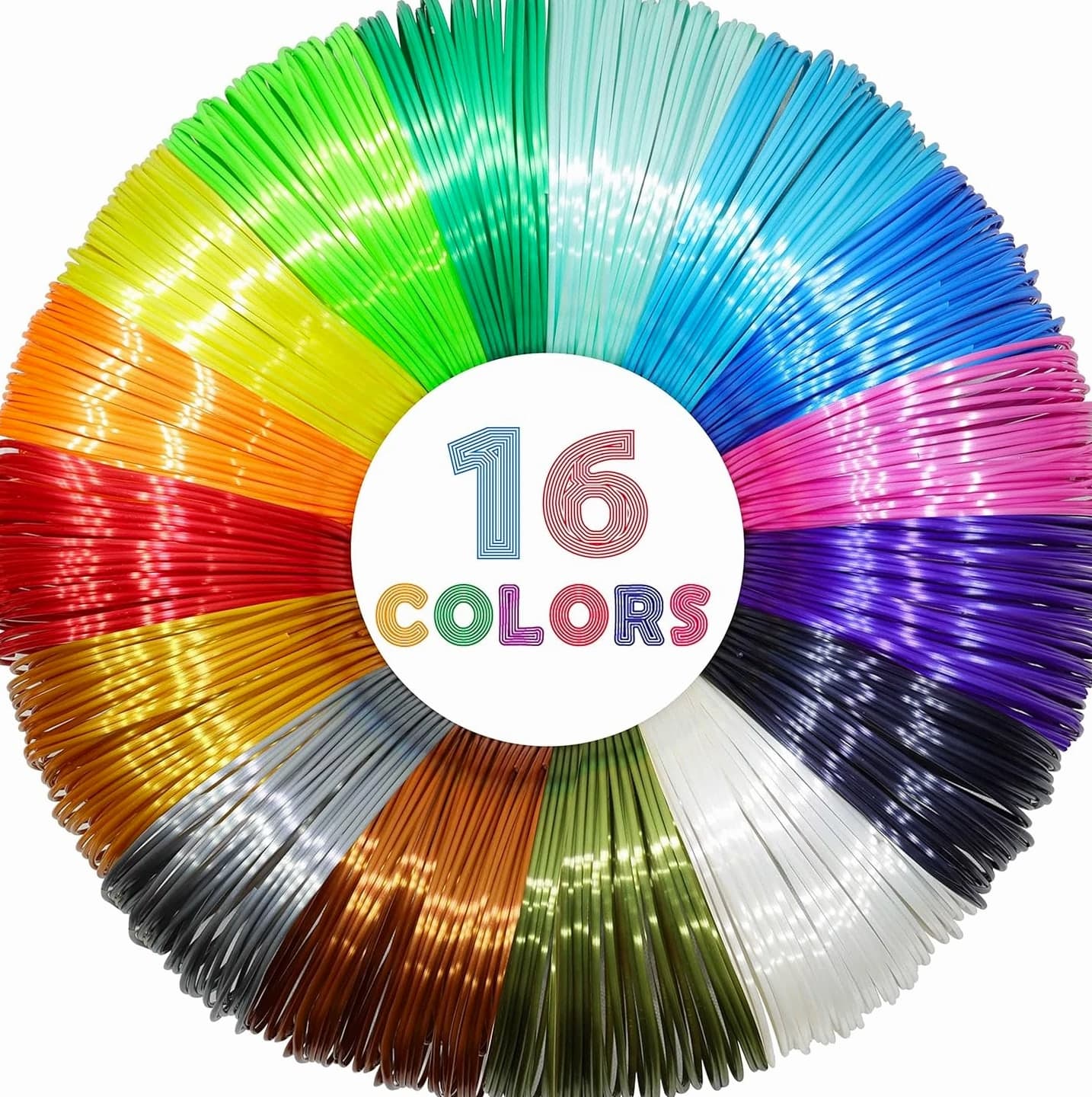 16 Colors Silk Shiny PLA Filament Sample Pack, Each Color 3.5 Meter Length, Total