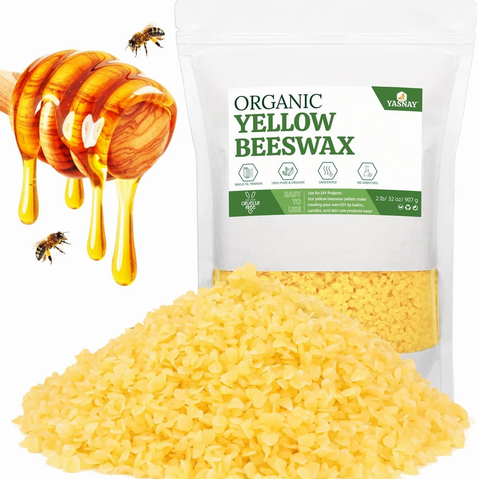 Beeswax Pellets for Candle Making - 2 Lbs Yellow Bees Wax in Bulk
