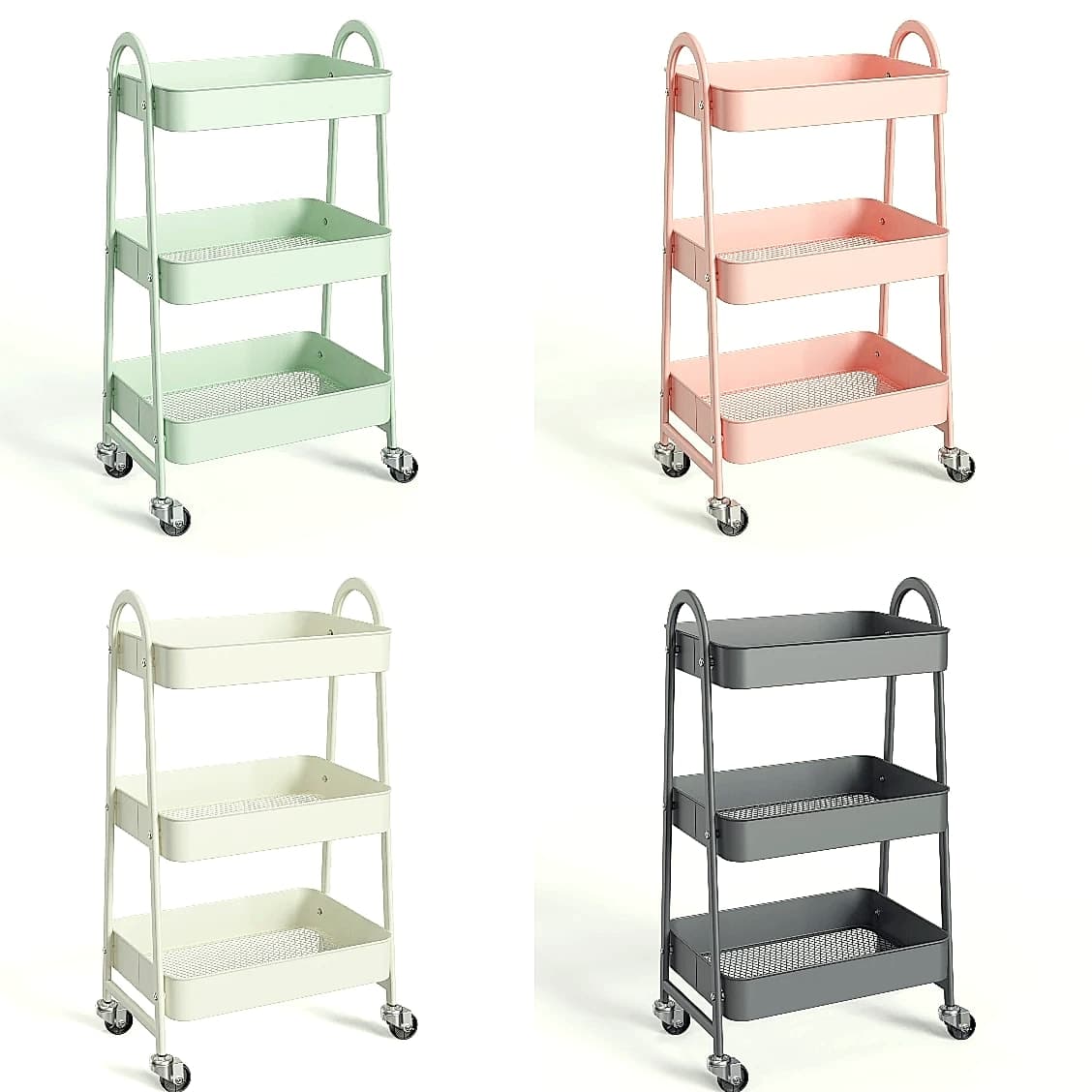 3-Tier Rolling Storage Cart Metal Kitchen Bathroom Organizer 16.9" x 12.2" x 30.9"