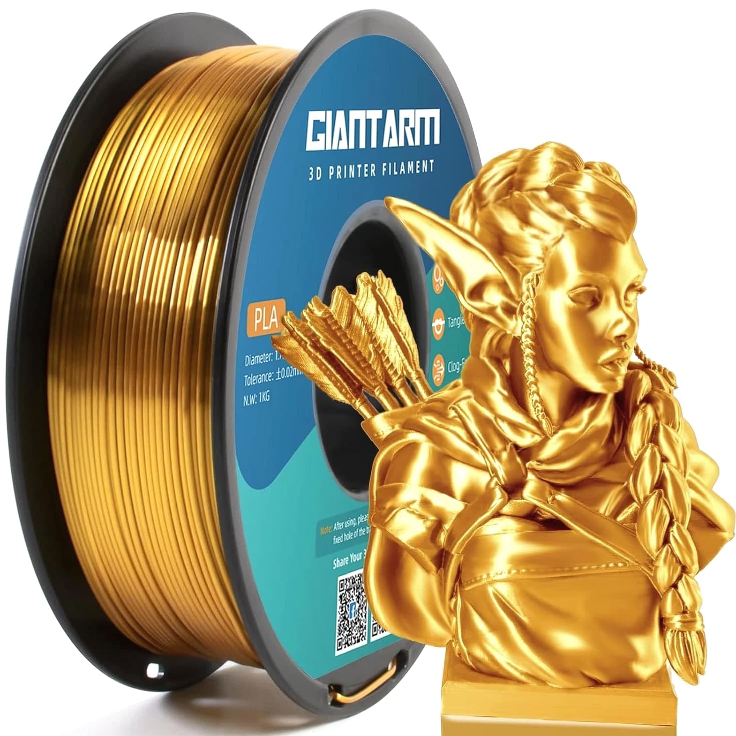 3D Printer Filament Silk Gold PLA Filament 1Kg (2.2lbs Spool, 1.75mm)