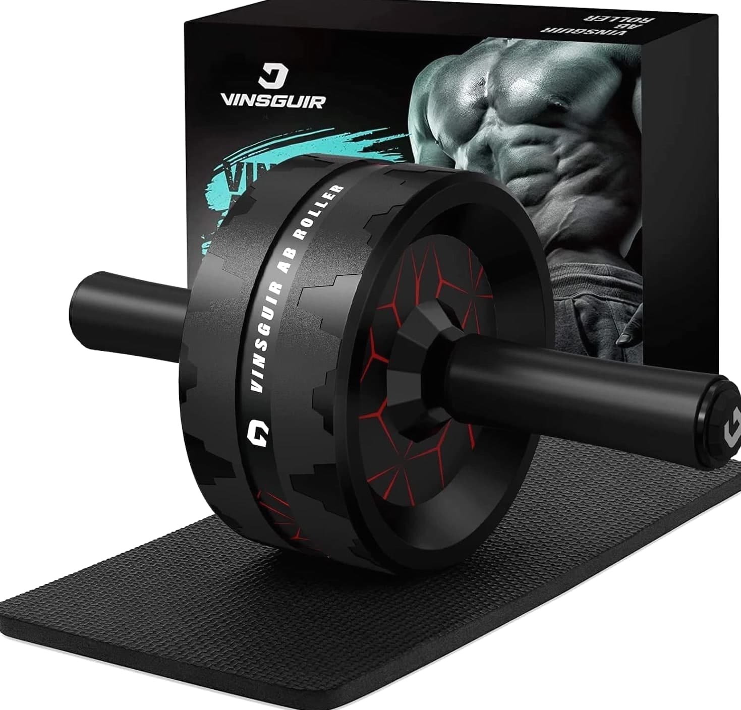 Ab Roller Wheel Core Workout Equipment Home Gym w/ Knee Pad Fitness