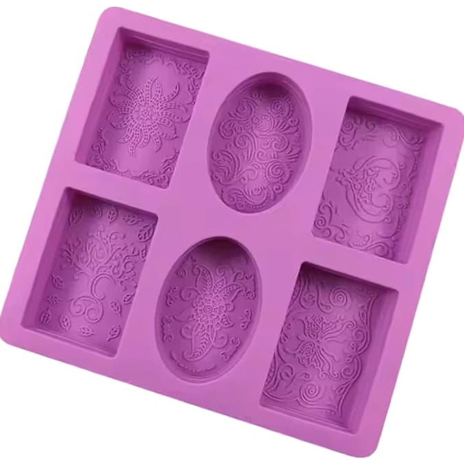 6 Cavity Silicone Lace Flower Soap Bar Mold - Soap Making Supplies
