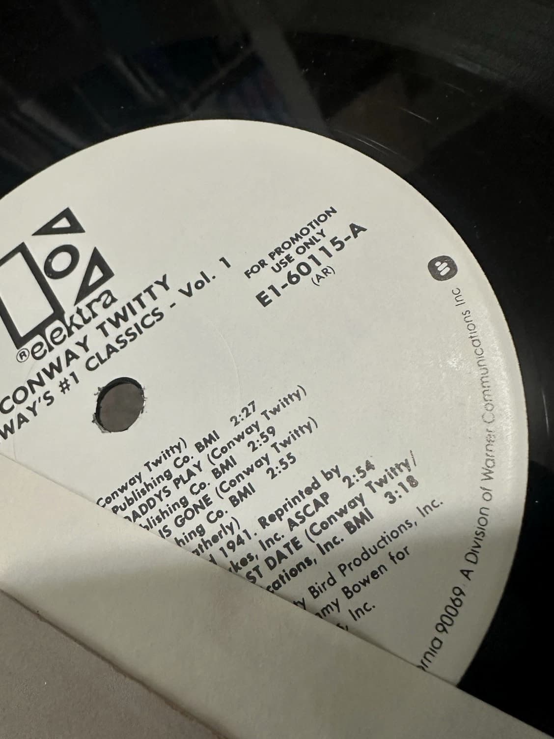 Conway Twitty Promotional #1 Classics Volume 1 Vinyl Elektra/Asylum Records