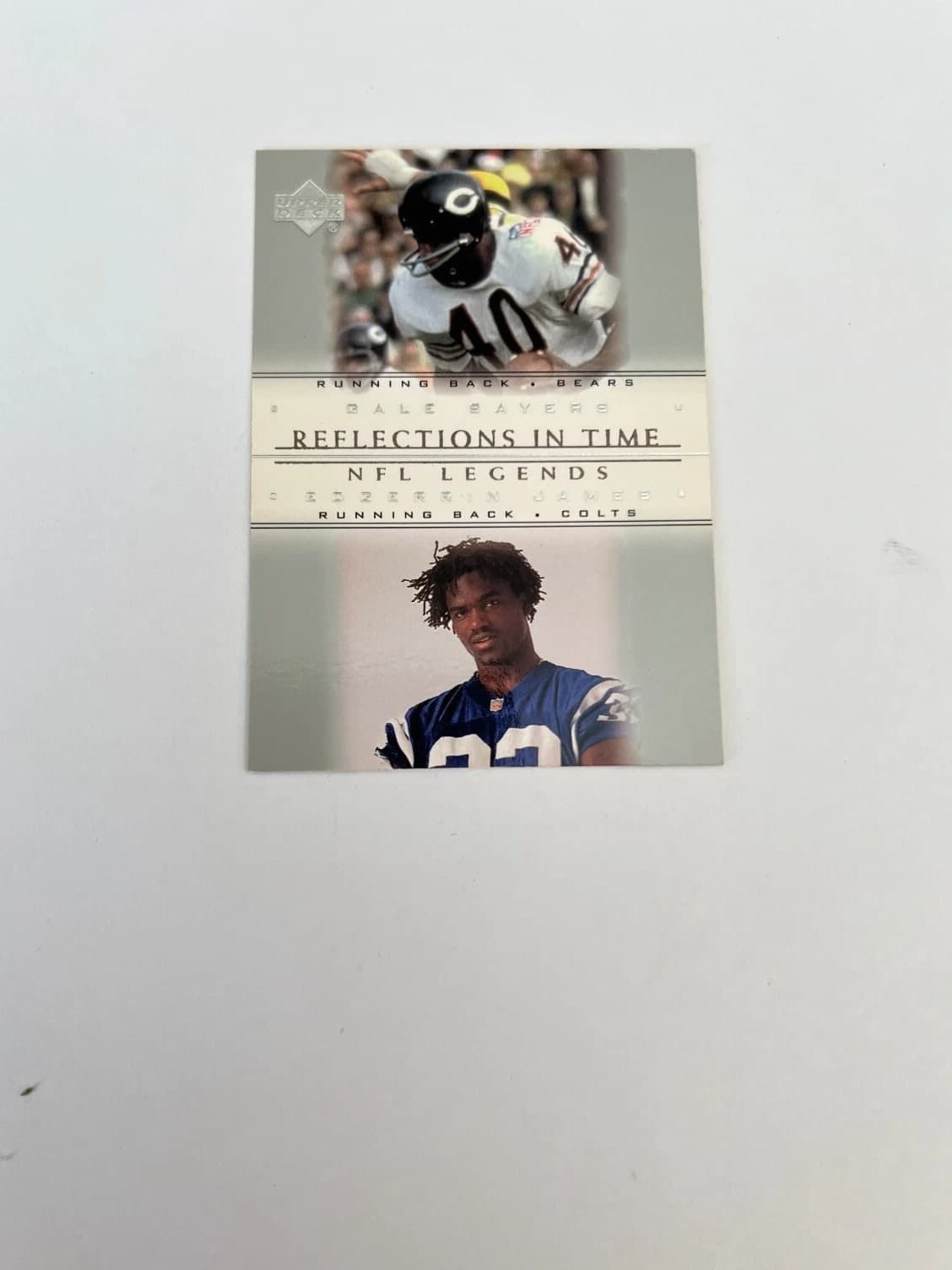 Gale Sayers Edgerrin James 2000 Upper Deck NFL Reflections in Time Insert R7